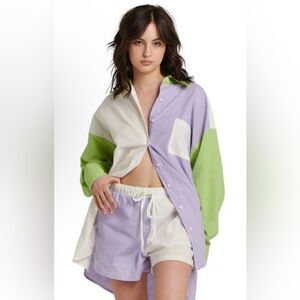 Charlie Holiday Romi Short Linen and Cotton White and Purple Size L